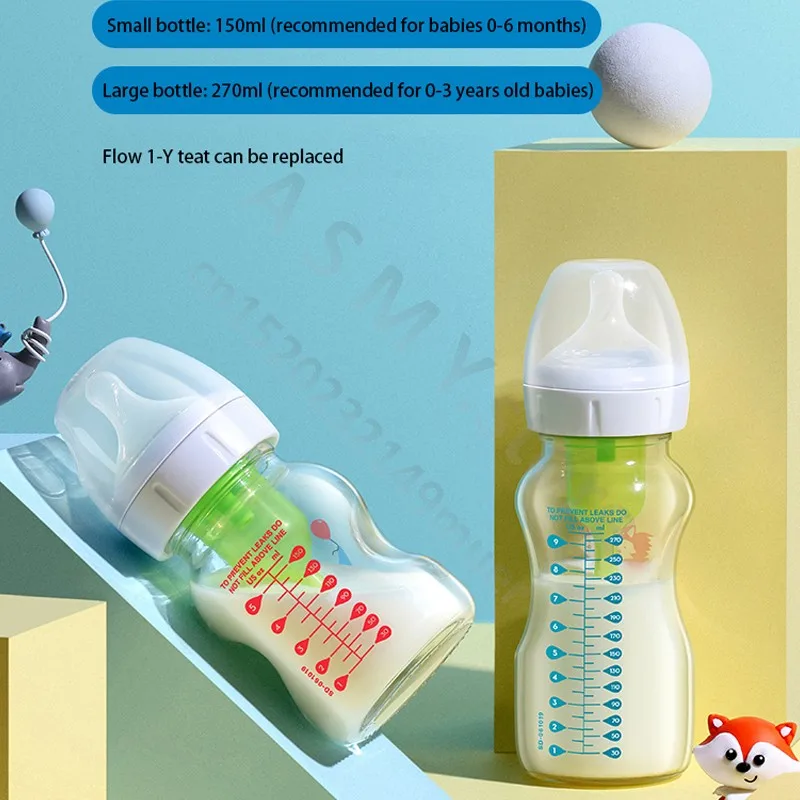 Dr. Brown's Newborn baby glass bottle, wide caliber, anti-flatulence, gas-liquid separation 150ML/ 270ML
