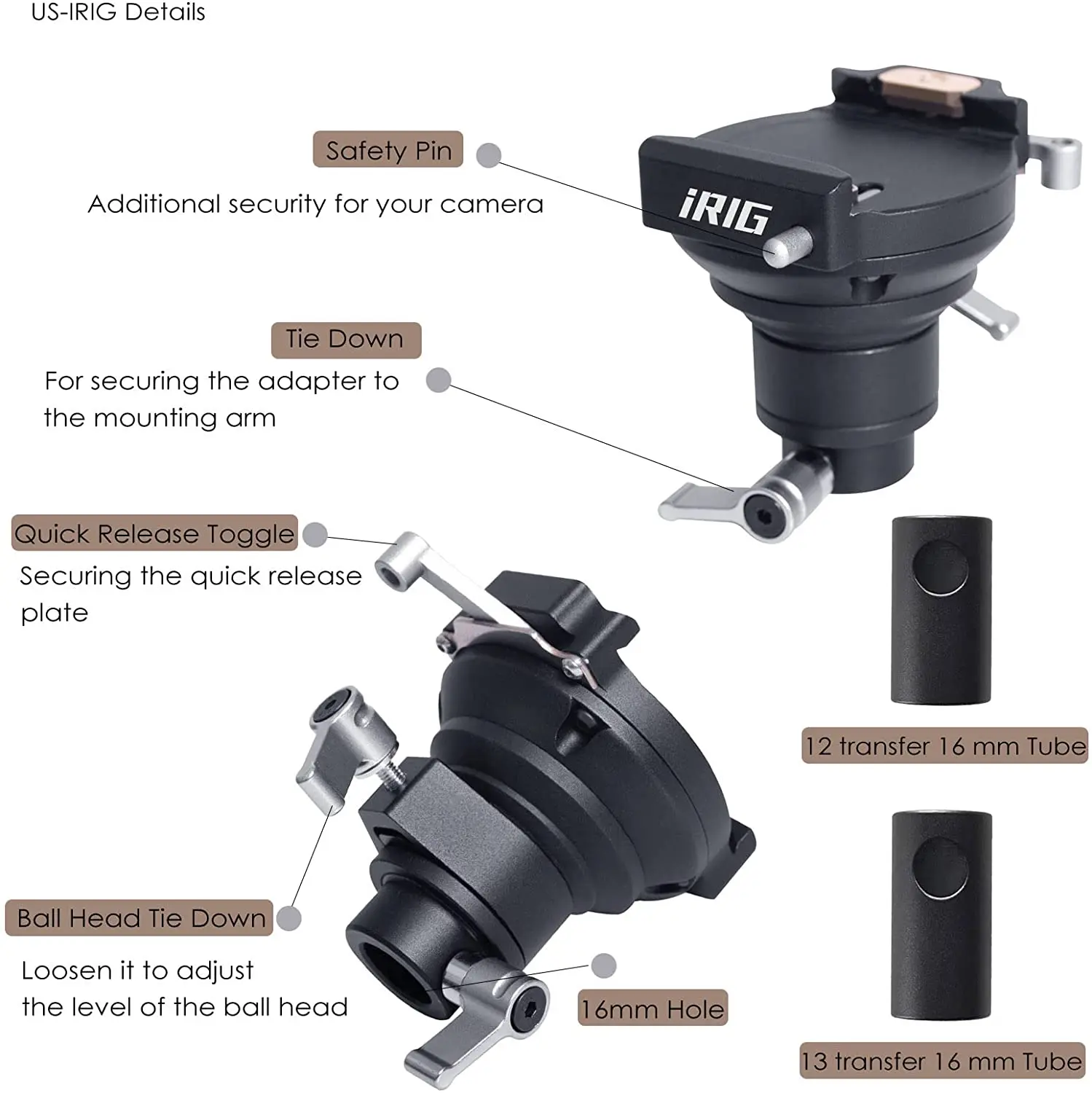 Digitalfoto iRIG Steadicam Arm Adapter 12mm 13mm 16mm arm pin hole