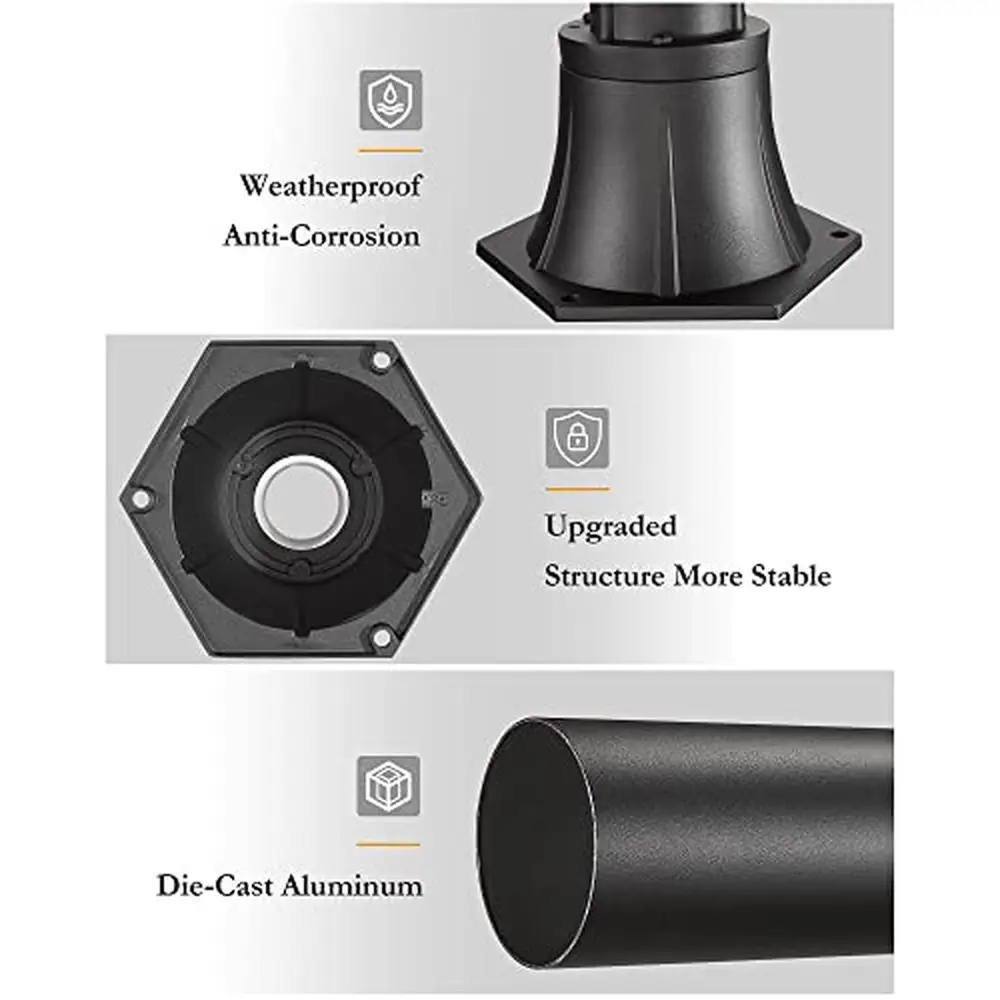 Outdoor Post Light Pole Base Black Aluminum Mounting Exterior Pathway Garden Driveway 21.5" Height Die-cast Weather-resistant