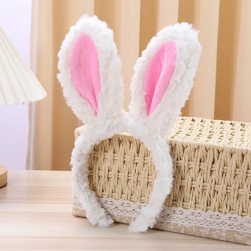 Cartoon Pink Plush Rabbit Ear Headband Hair Hoop for Women  display picture 1