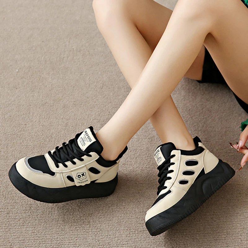 Thickened Warm Cotton Shoes Autumn and Winter Genuine Leather Thick-soled Sports Shoes Women's Casual Shoes Versatile Sneakers