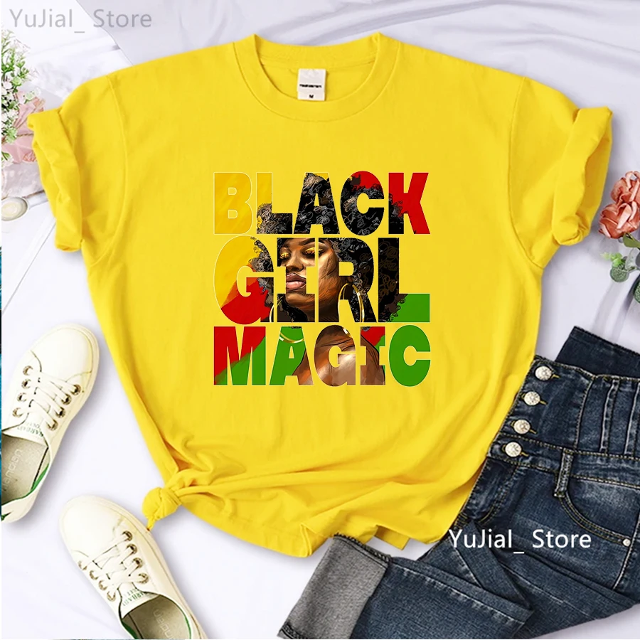 Schwarze Mädchen Magie Grafik gedruckt T-Shirt Frauen Mode Melanin T-Shirt Femme Harajuku Shirt Sommer Mode solide T-Shirt weiblich – Detail 3