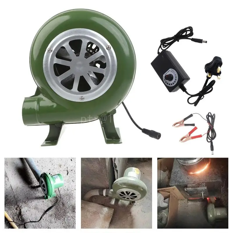 BBQ Fan Barbecue Blower Air Hand Metal Fan BBQ Mini Blacksmith Forges Blower 3-12V with Air Duct Camping Outdoor