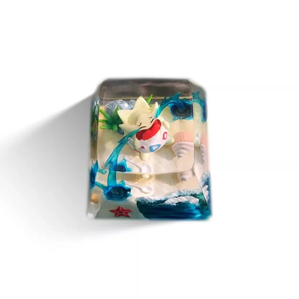 PTCG Pokemon Keycap Mechanical Keyboard Resin Transparent Stereoscopic Keycap Beach series Maushold Togepi Squirtle Fourth Wave