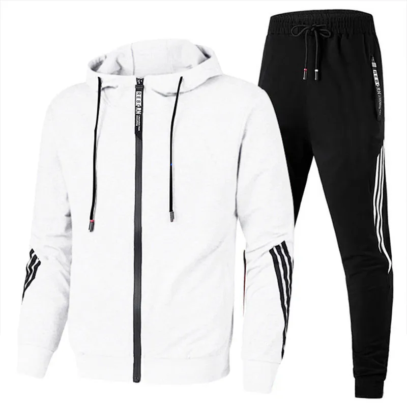 2024New spring and fall sports suit men's zipper hooded coat + sweatpants two-piece outdoor travel fitness mountaineering suit .