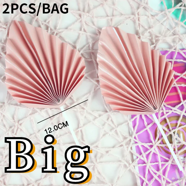 Palm Spear Cake Topper Happy Birthday Palm Leaf Decoration Cake Decorating Wedding Baking Dessert Table Party Favors BigPink