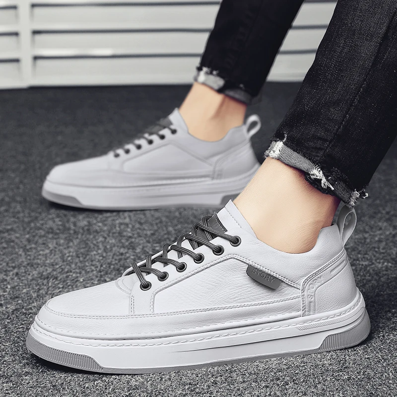 

Men Oxfords shoes lace up Genuine Leather Mens Casual Shoes fashion Luxury Brand Moccasins handmade sewing white Men Sneakers