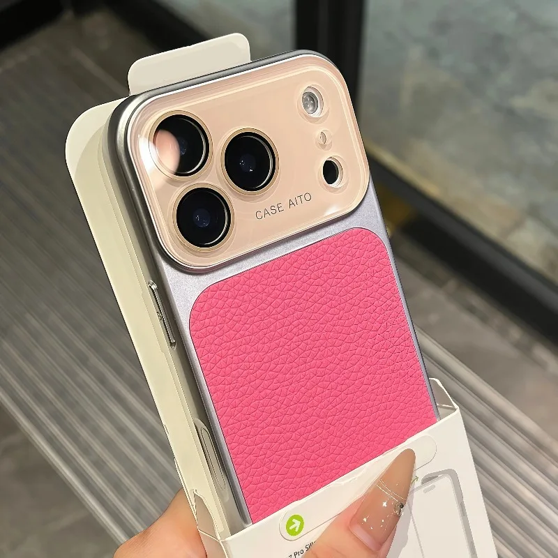 Elegant Lychee Leather Matte Shockproof Case with Glass Camera Protection