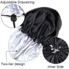 Sleep Satin Hat Curly Reversible Double Layer Layer Satin Night Cap Adjusting Button Silky Bonnet Women Hair Heating Cap Tool 2