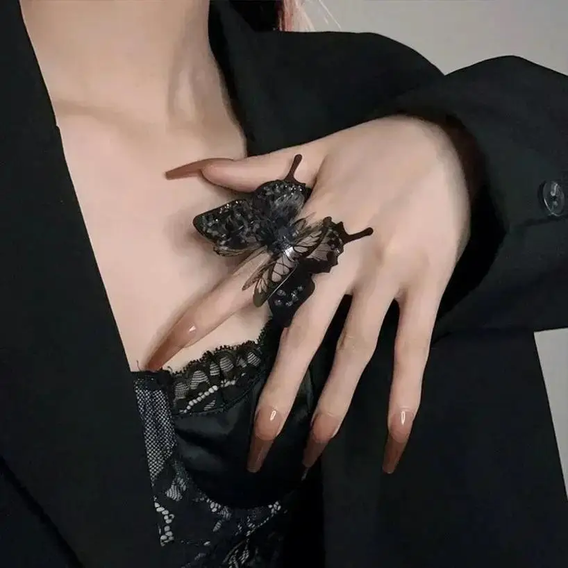 Women Fashion Versatile Dark Ring Geometric Butterfly Index Finger Ring Girls Personalized Open Ring Simple Gifts Accessories