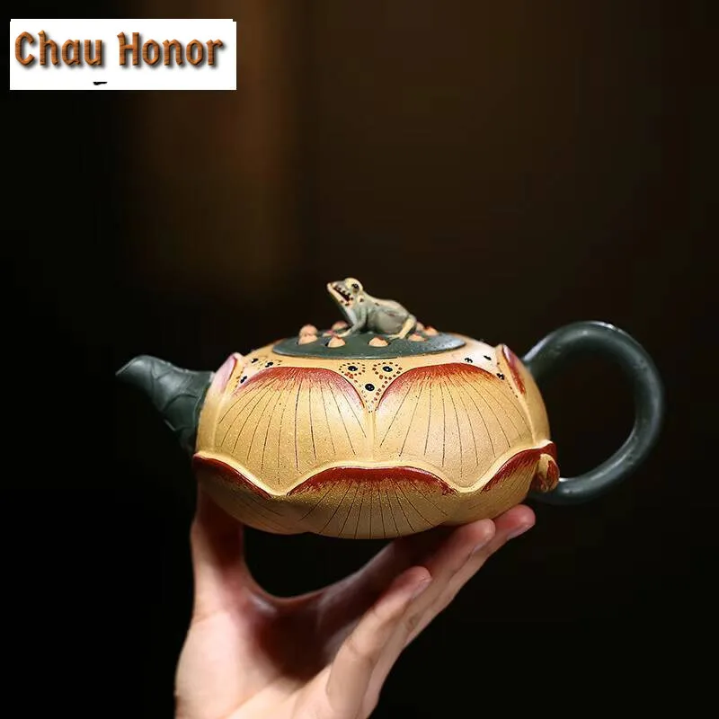 600ml High-end Yixing Zisha Pot High-capacity Raw Ore Purple Sand Frog Lotus Seed Tea Pot Household Kung Fu Tea Set Tea Ceremony