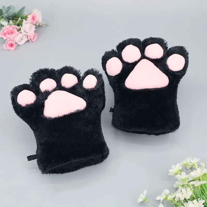 

Cat Paws Gloves Cozy Animal Full Fingers Bear Claws Mittens Winter Plush Glove Halloween Cosplay Costume Prop for Kids Adults