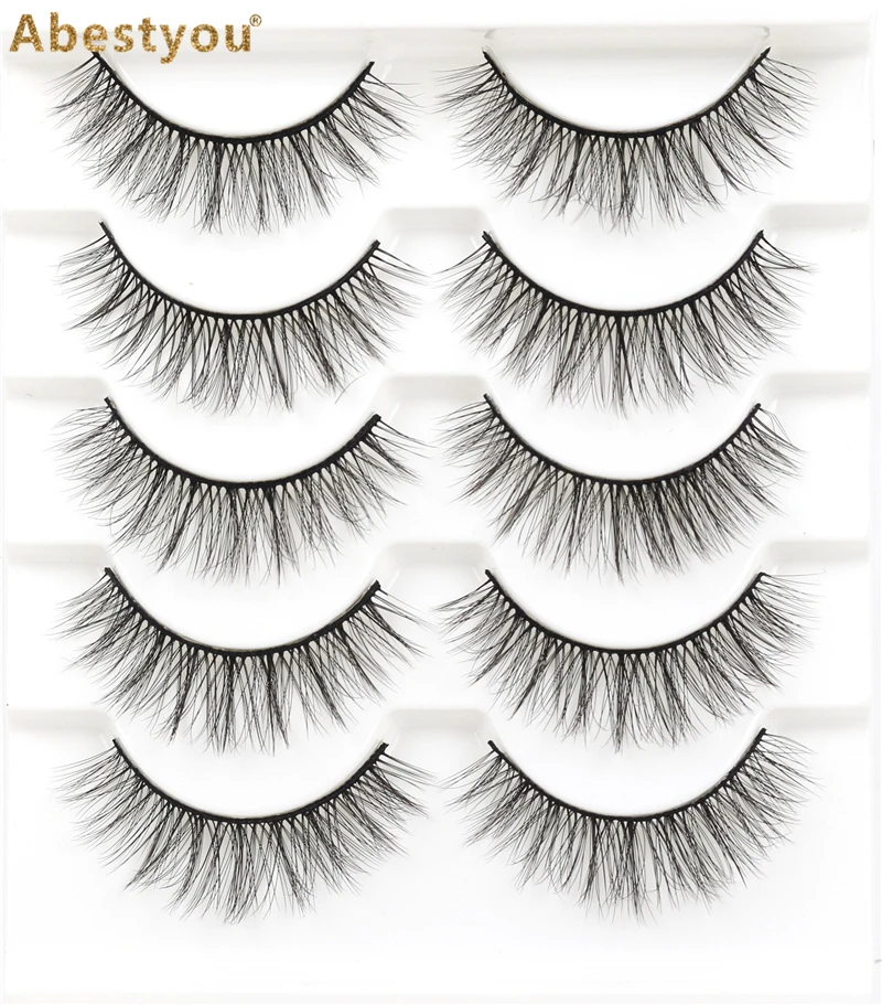 

Abestyou 5pair 3D Lashes Mink Thin Strip 14-20mm Natural Long Wispy False Eyelashes Faux Cils Recourbé Nepwimpers Box Package