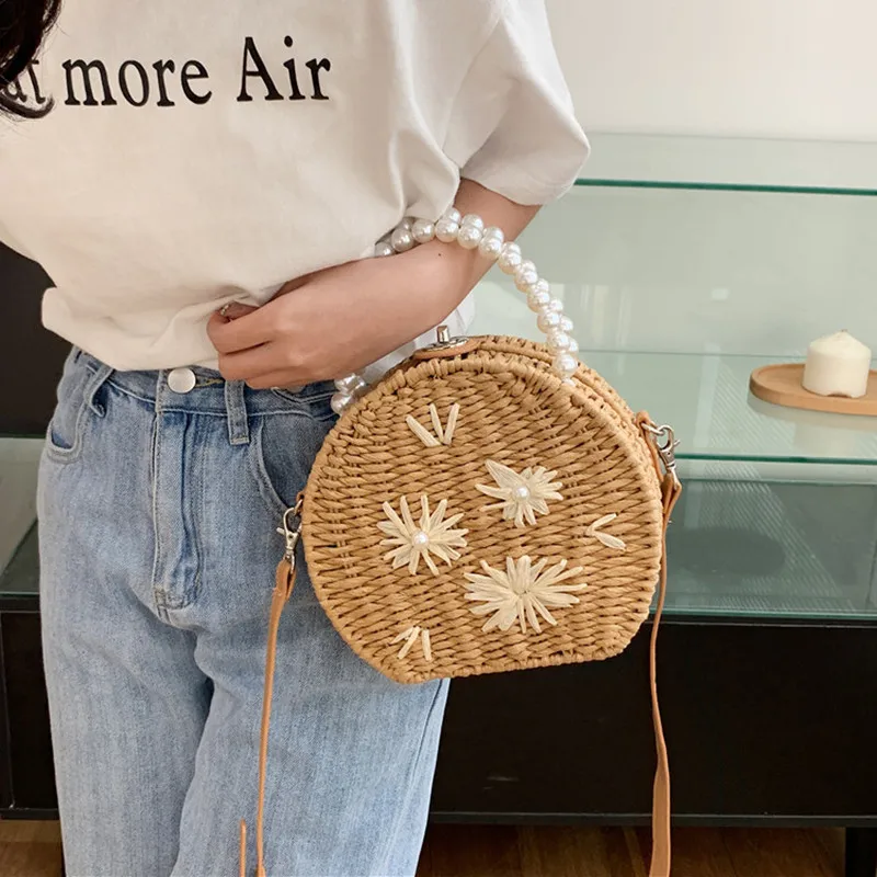 

Роскошные дизайнерские сумки-тоуты с жемчугом, летние соломенные сумки для женщин 2023, сумки через плечо, дорожная пляжная сумка, повседневные кошельки на плечо