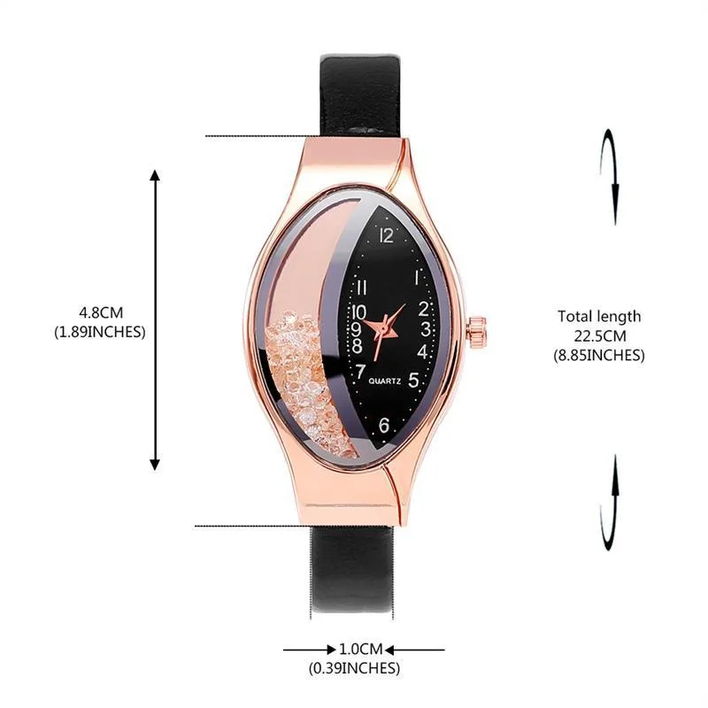 Elegant Women Crystal Oval Dial Quartz Wrist Watches Lady Leather Strap  Casual Watch Gift 6