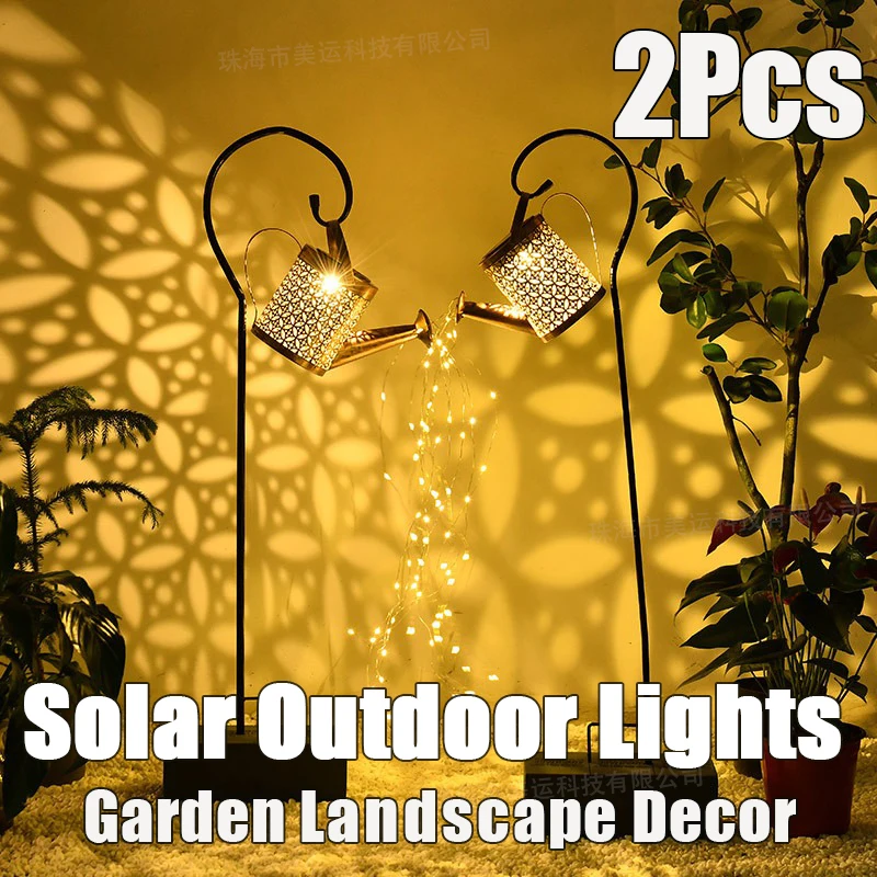 2Pcs Outdoors Solar Water Bottle Lights LED Hollow Projection Shower Courtyard Gardens Landscape Insert Waterproof Hanging Lamps