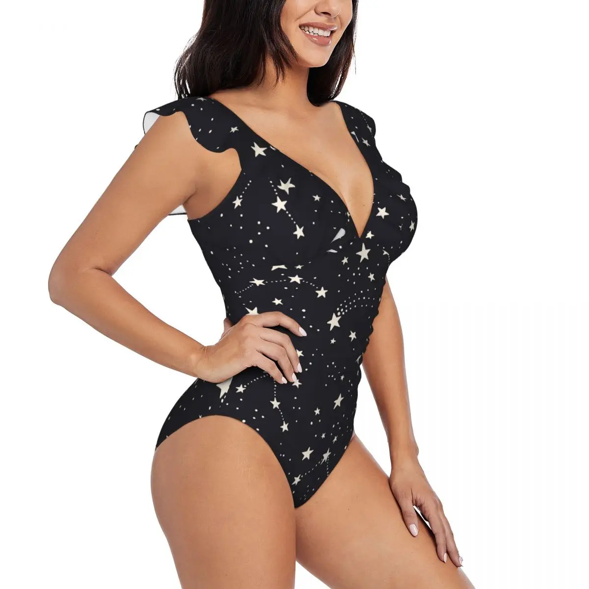 

Ruffled One-piece Swimsuit Women Constellations And Stars Sexy Lace Up Monokini Swimwear Girl Beach Bathing Suit