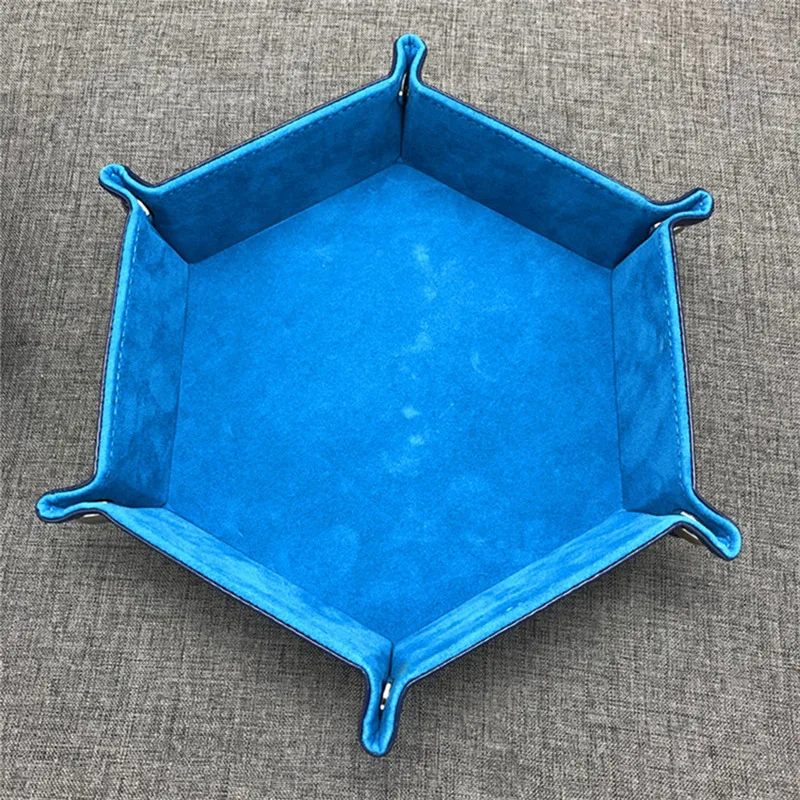 Hexagon Folding Dice Tray - Double-Sided PU Leather & Velvet Storage Holder