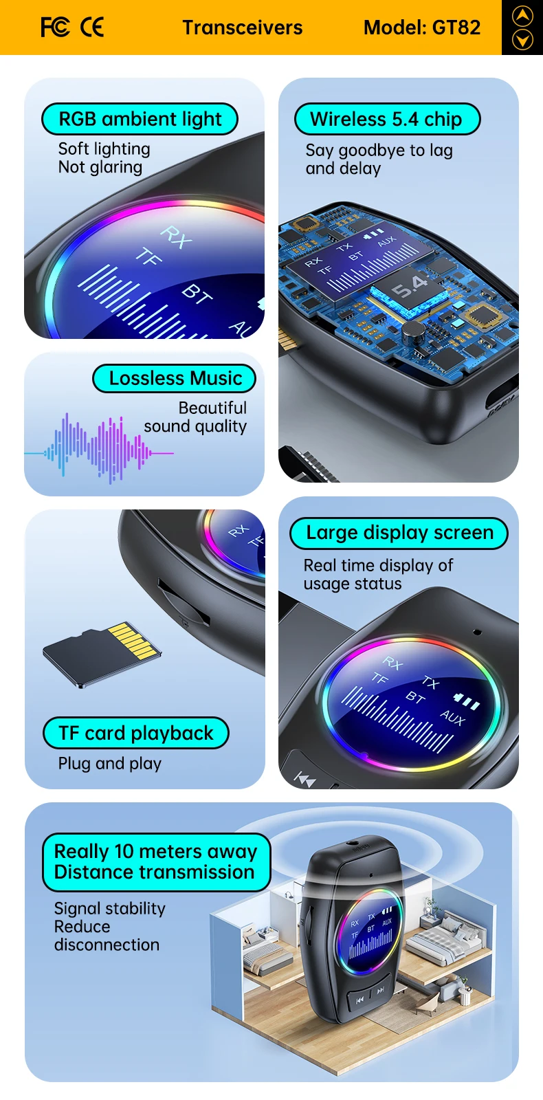 AUX Bluetooth 5.4 Audio Adapter Receiver Transmitter 4 in 1 With Display Screen
