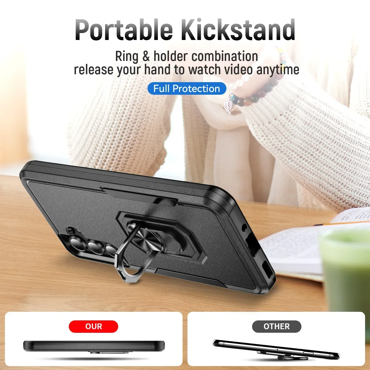 Durable Metal Ring Holder Phone Case with TPU Frame and Plastic Back Cover