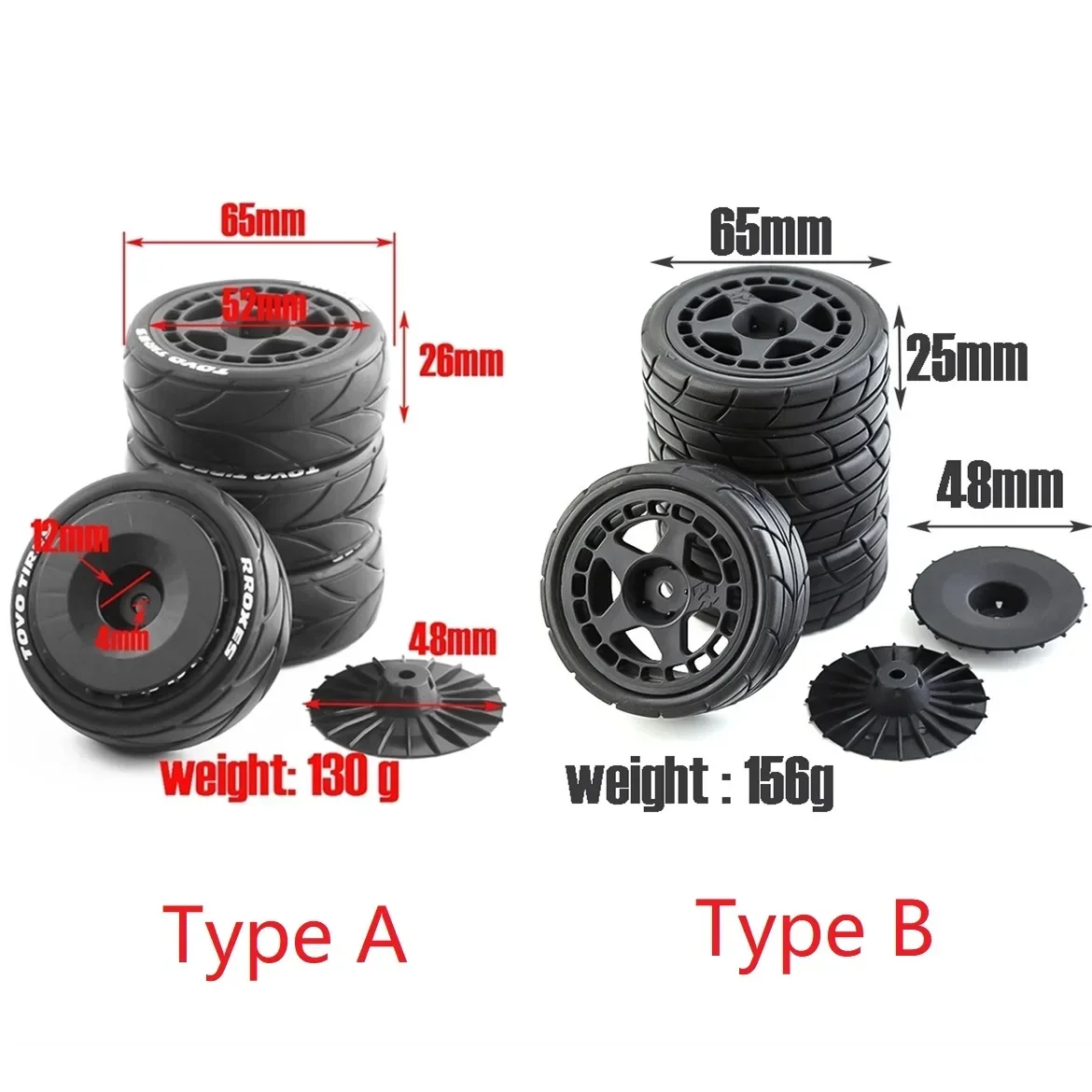 

KKRC 4 шт. 65 мм резиновая шина 12 мм Hex для Tamiya TT01 TT01E TT02 TT02B XV01 TA06 PTG-2 1/10 детали для гоночных автомобилей на радиоуправлении