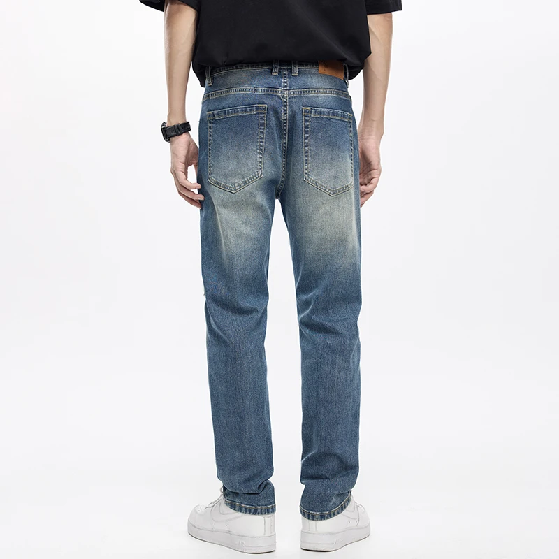 KSTUN Hiphop Jeans Men Ripped Denim Pants Stretch Slim Straight Men's Jeans Distressed Hollow Out Moto&Biker Streetwear