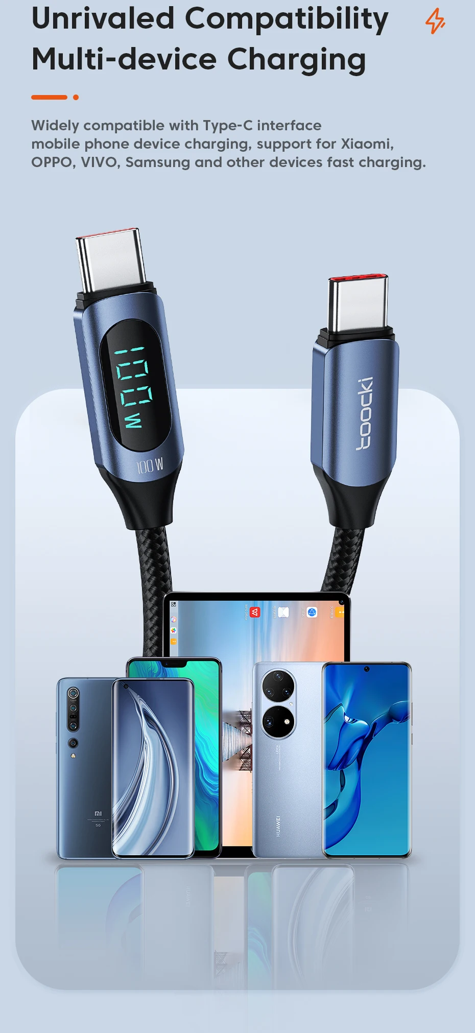 Toocki 100W Type C To Type C Cable Super Fast Charging Cable With Digital Display Type C USB Data Cable For Xiaomi Iphone16 poco