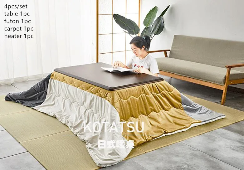 4 Pz/Set Tavolo Moderno In Legno Kotatsu Set 1 Tavolo 2 Futon 1 Riscaldatore Tavolo Da Salotto In Stile Giapponese Tavolo Centrale In Legno