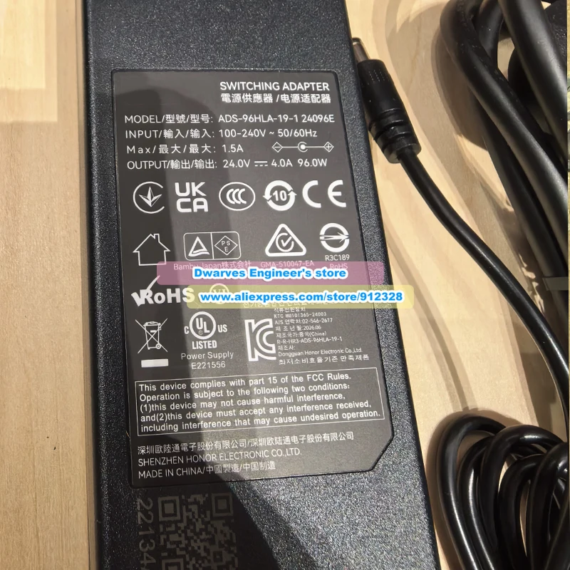 ADS-96HLA-19-1 24096E AC 어댑터 24V 4A 96W, Bambu Lab AMS 2 Pro H2 X2D P2S 3D 프린터 전원 공급 장치용