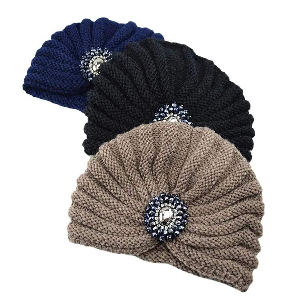 Women's Fashion Winter Warm Hijab Caps Soft Thick Bohemia Turban Wool Knitting Cashmere Turban Cap