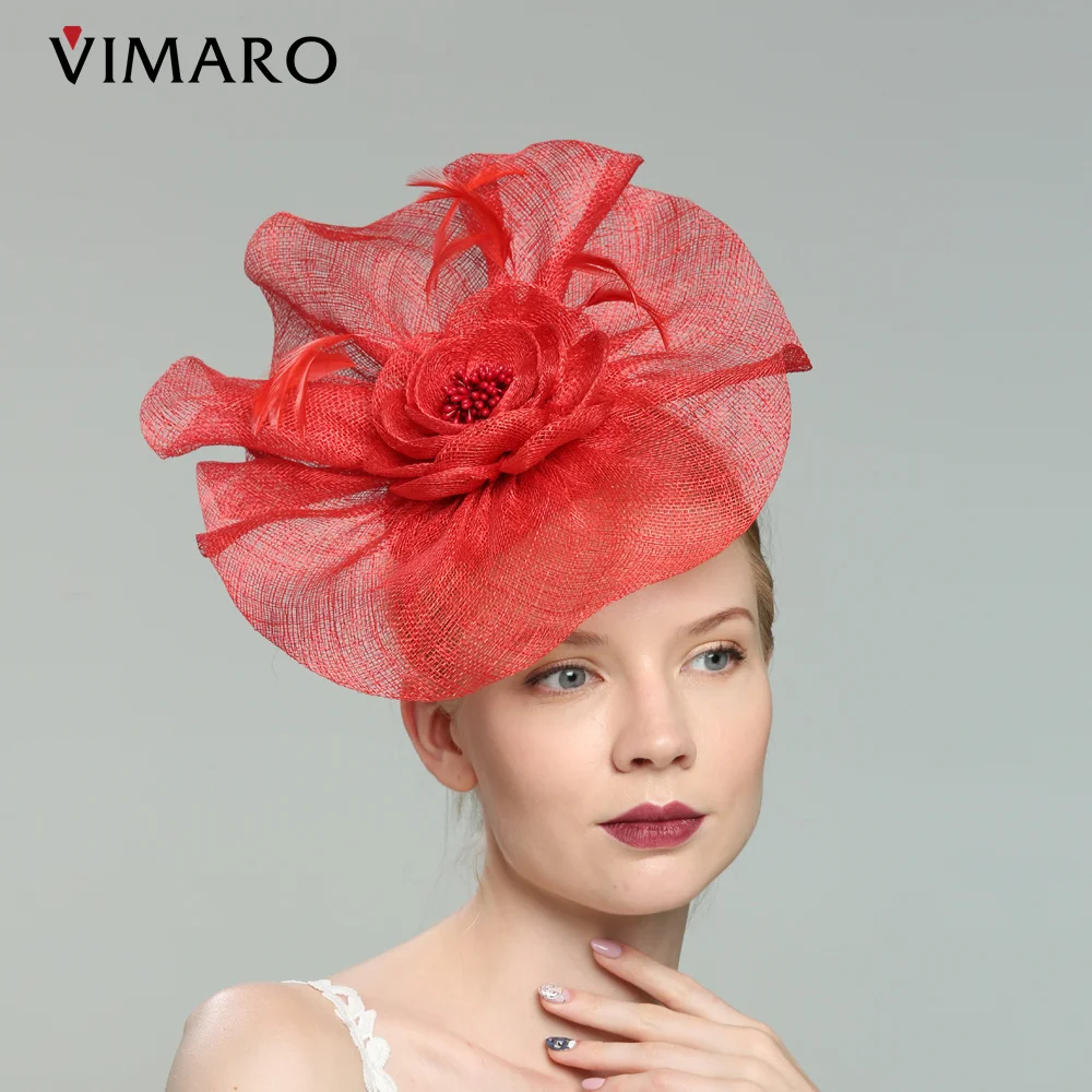 VIMARO, красные женские вуалетки Sinamay, женская Вуалетка, шляпы для женщин, Свадебная и церковная шляпа, Дерби, женская шляпа