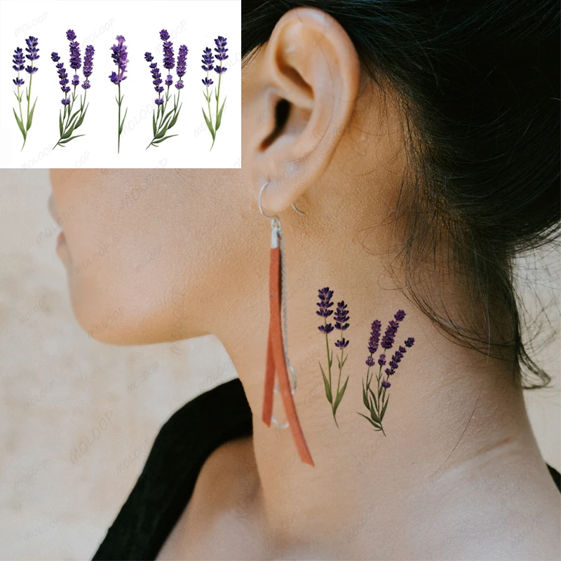 Adesivi Per Tatuaggi Lavanda Petunia Fiore Pianta Tatuaggio Temporaneo Trasferimento Per Uomo Donna Mano Body Art Carino Falso Tatoo