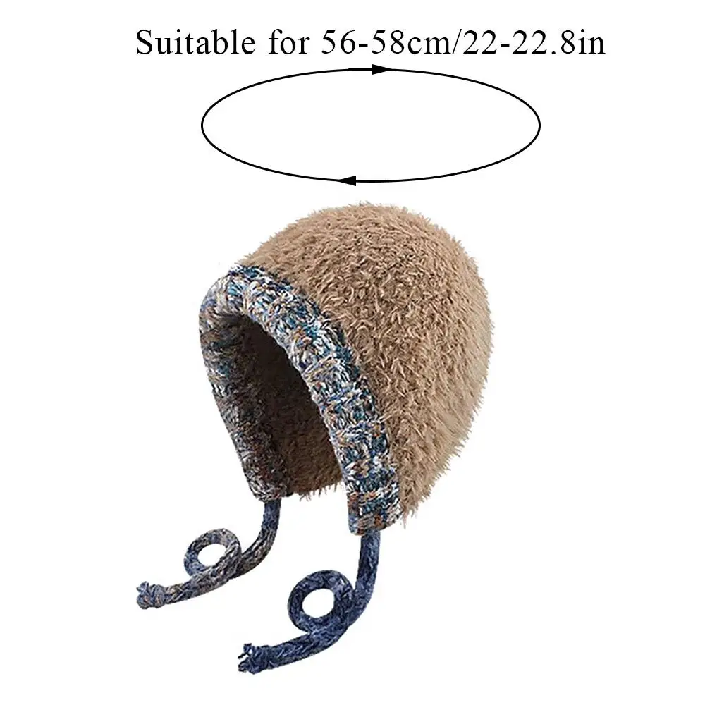 Hot Knitted Hooded Caps Beanies Cap Cold Proof Warm Knit Cap Drawstring Bag-Hat Girls Knitted Pullover Beanie Hats Balaclava Hat 6