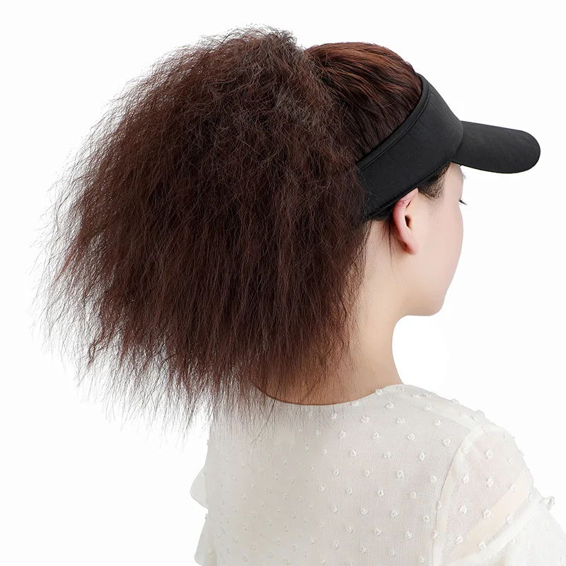 Ladies Curly Ponytail Wig Hat Visor Extensions