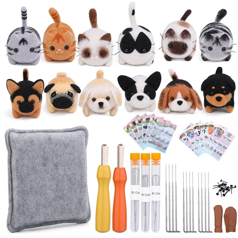 Wool Felt Handmade DIY Material Pack Cat and Dog Series Set Animal Felt with English Manual