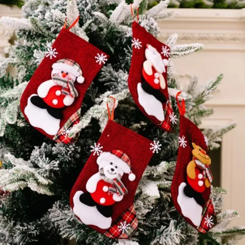 4PCS Christmas Stocking Set Santa Snowman Reindeer Bear Plush Stockings for Holiday Decor Festive Xmas Decorations for Home