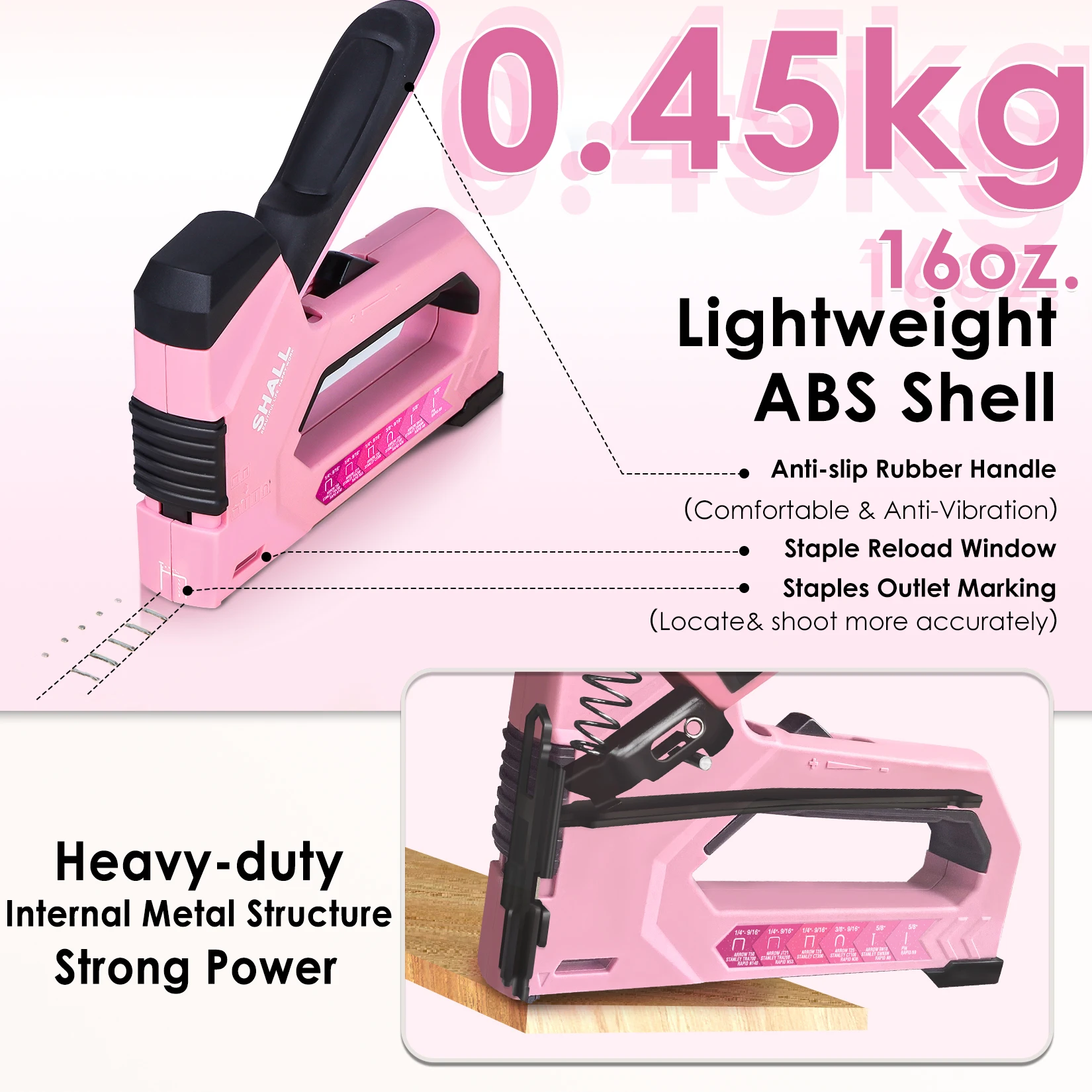 SHALL Pink/Blue Nail Gun 6-in-1 Upholstery Stapler with 4000Pcs Staples& Stapler Remover Dual Power Staple Gun Home DIY Tools 4