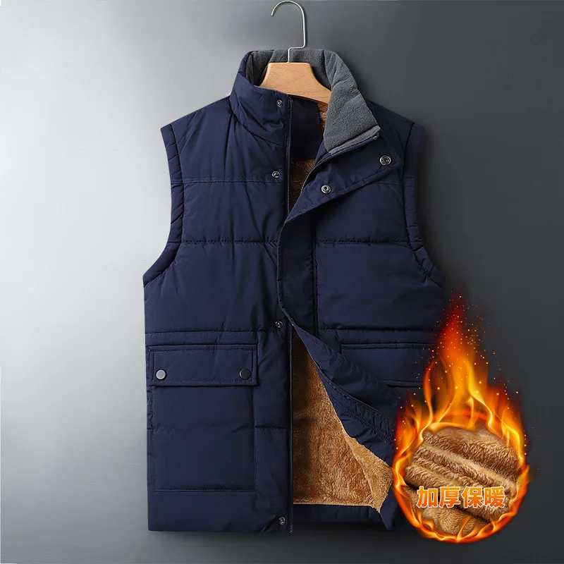 2024 New Winter Men's Clothing New V-neck Sleeveless Coats Male Casual Thick Warm Waistcoat Men Wool Fleece thicken Vest Jackets