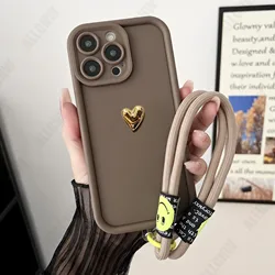 Elegant Matte Gold Heart Silicone Phone Case with 3D Design for Honor X6A (Brown)