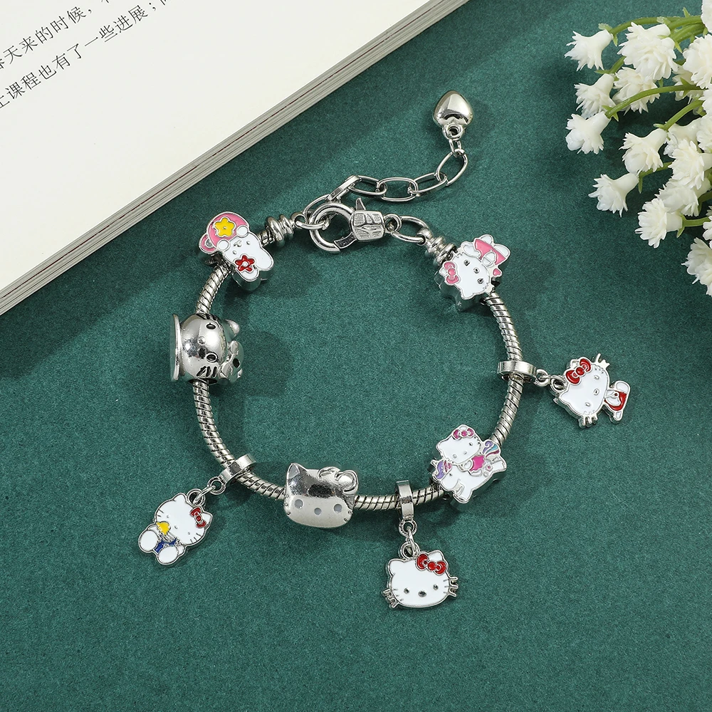 Anime Kawaii Sanrio Hello Kitty Bracelet Charms Metal Beads Making Kit Kids  Gift Jewelry Accessories