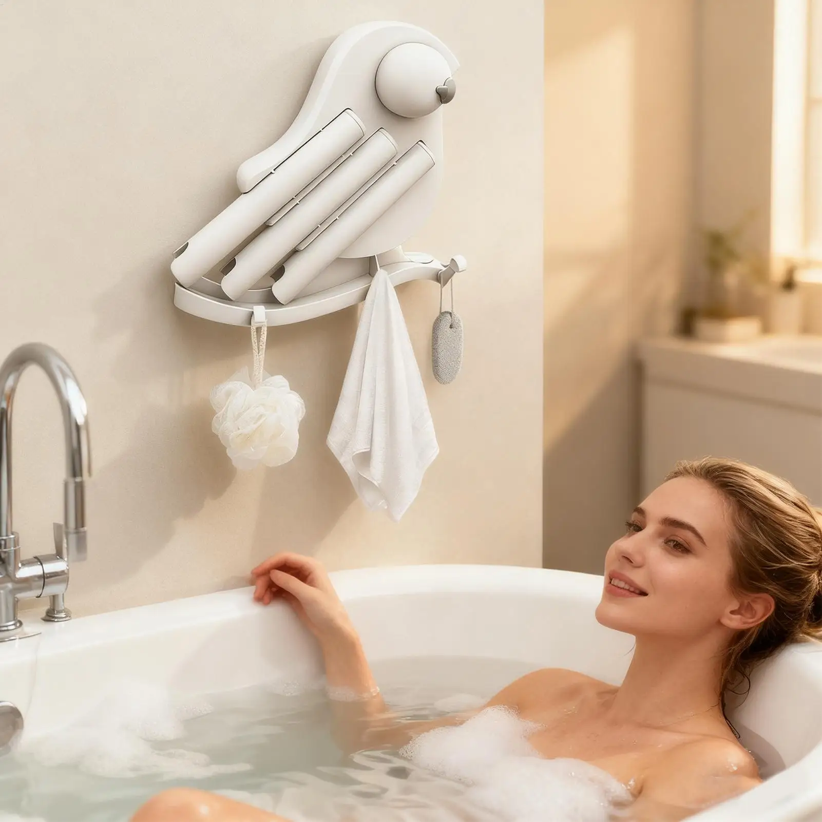 Cleaning Brush Set Squeegee Tool With Hooks Bird Shape Holder Wet Dry Use Shower Head Cleaning Tool With Hooks For Phone Hole