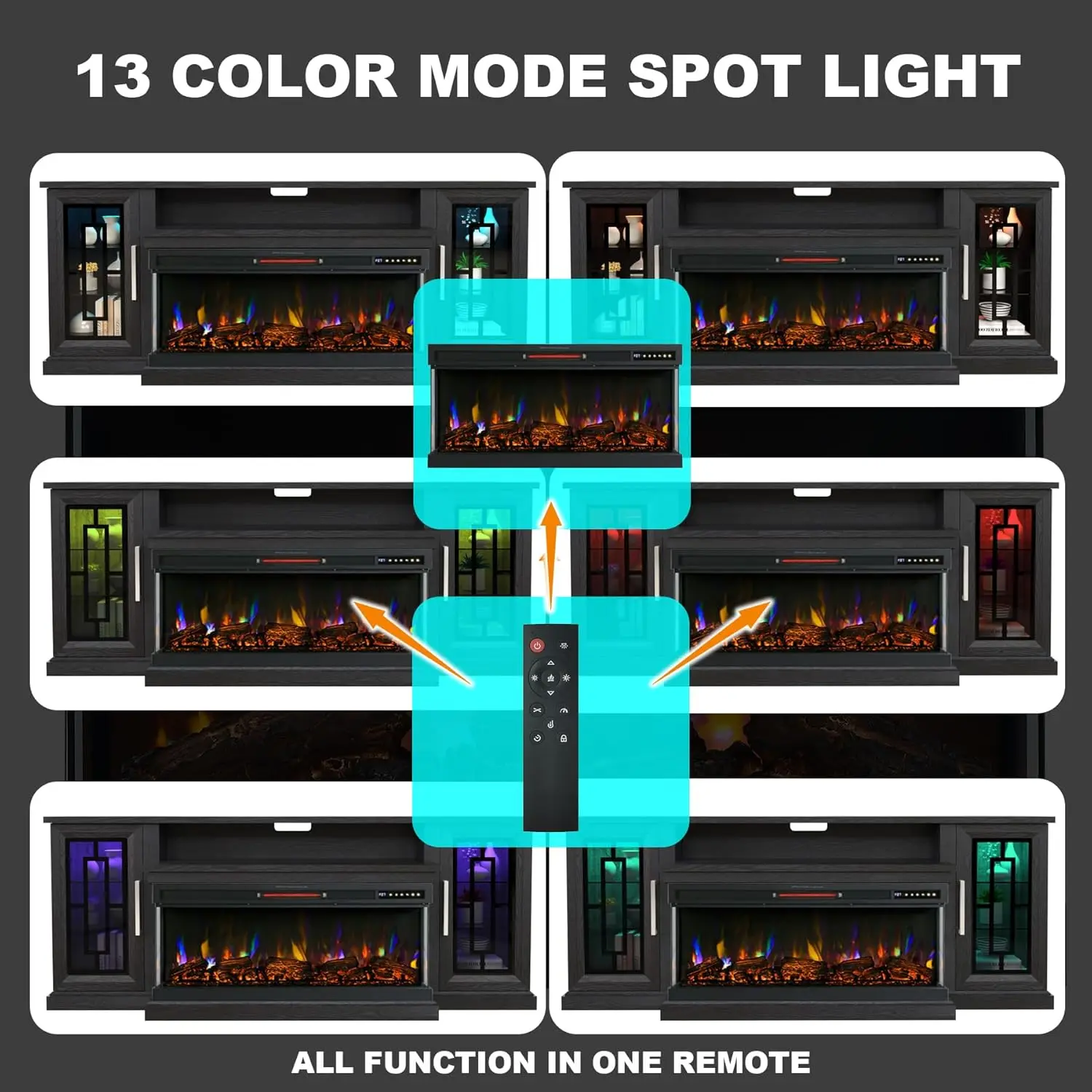 75-inch Electric FireplaceTV Stand 3-side Glass LED Modern Media Entertainment Center Console Adjustable Flame 40-inch Fireplace 4