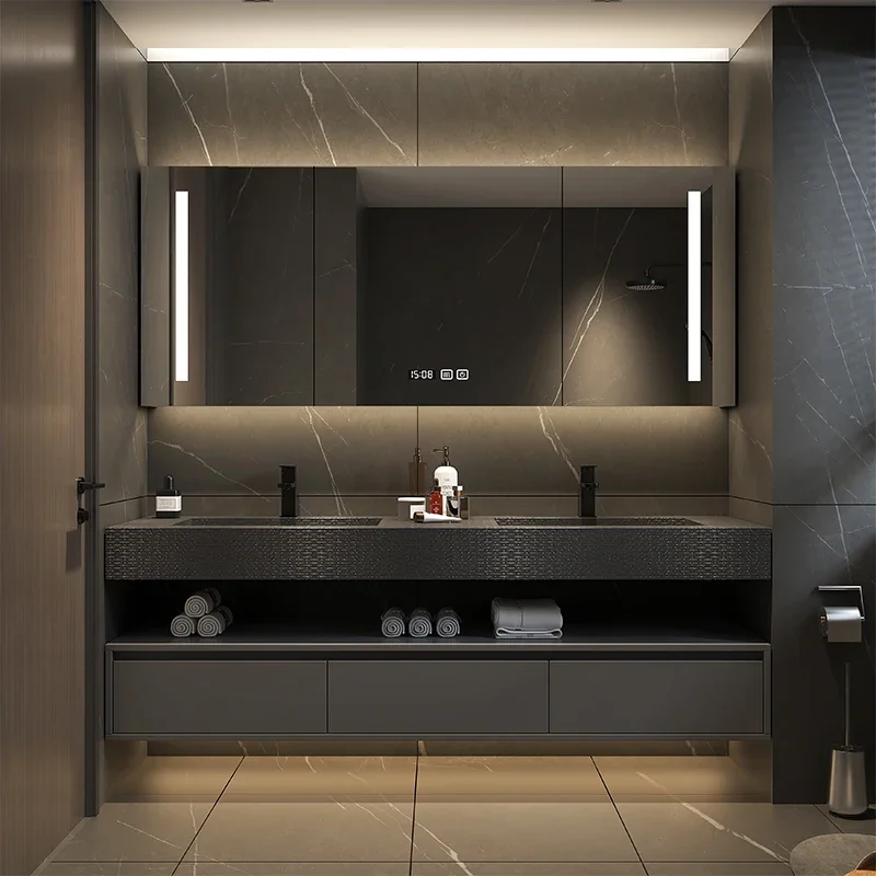 Rock-slab integrated basin bathroom cabinet modern simple bathroom washstand washstand basin cabinet combination