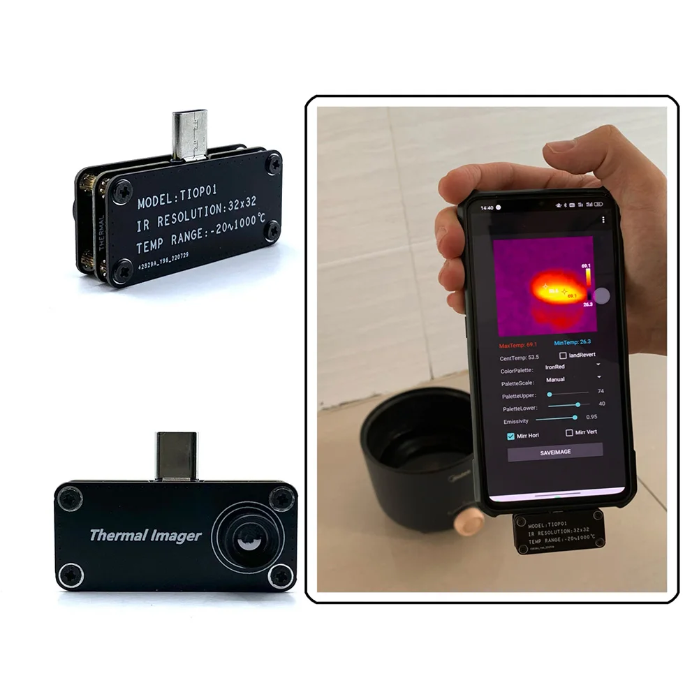 TIOP01 Mini Thermal Imager Night Vision External Imaging Device 32x32 Resolution Multiple Color Phone Temperature Sensor