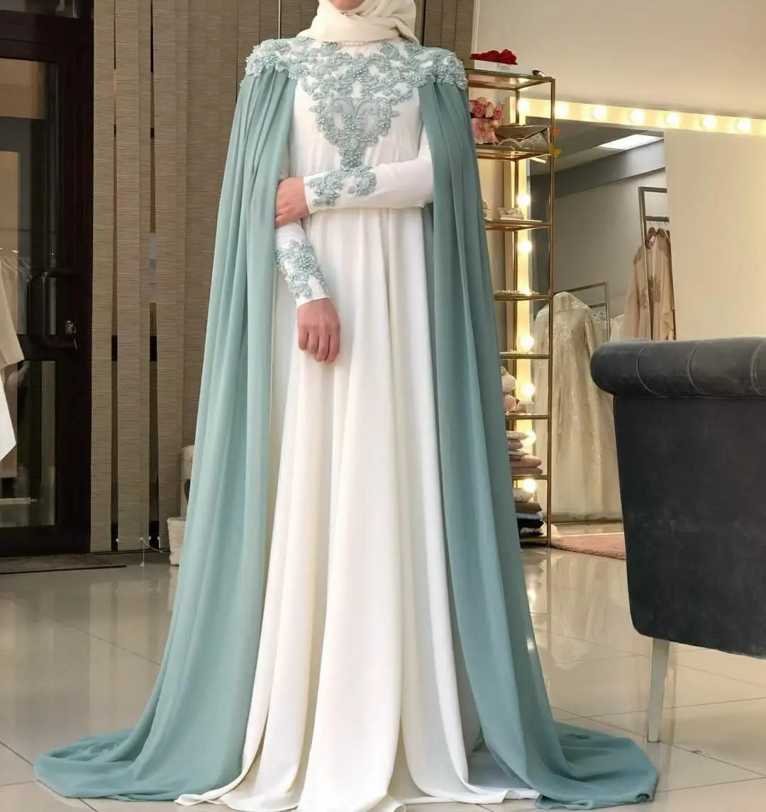 France Robe De Mariée Muslim Hijab Wedding Dresses Pearls Lace Dubai Arabic Long Sleeves Wedding Gowns For Women 2024 Bride