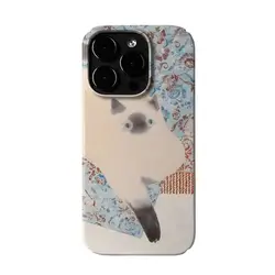 Vintage INS Oil Painting Siamese Cat Artistic Lovely Phone Case Back Cover - iPhone 12 Mini (1)