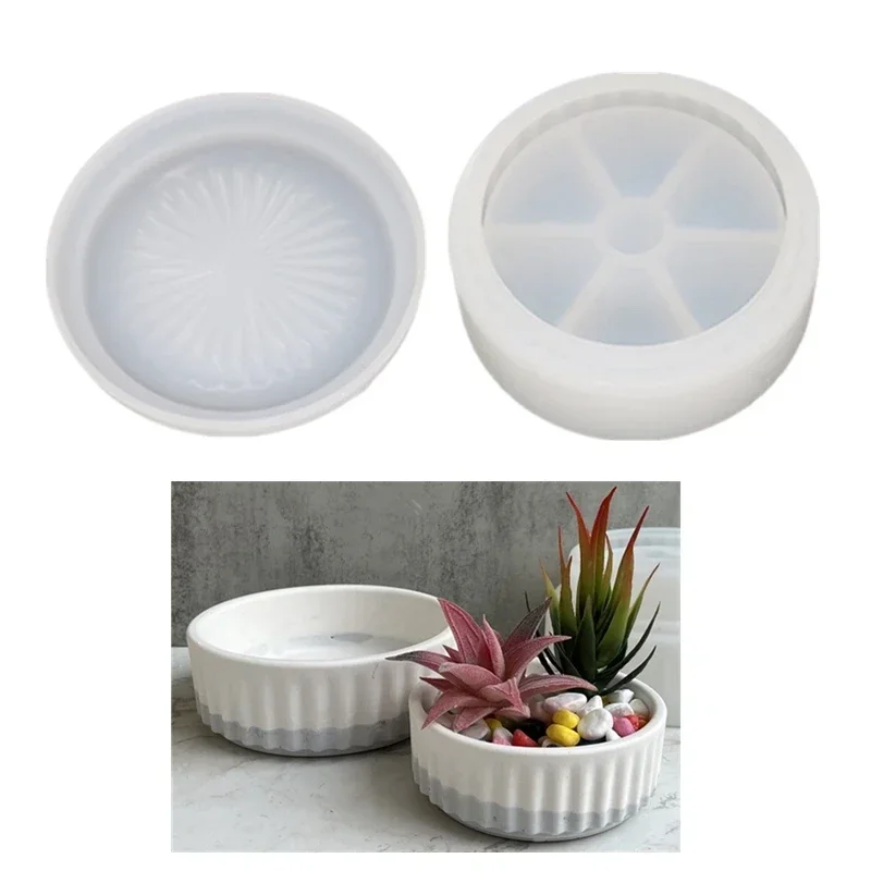 Grote Opbergdoos Clay Silicone Mold Diy Home Tuin Bloempot Cement Beton Epoxyhars Mallen Streep Ronde Kaars Jar Schimmel