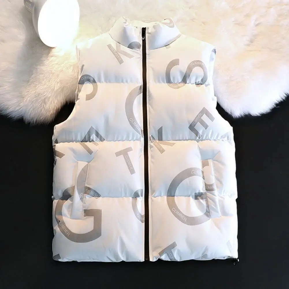 

Unisex Vest Thick Padded Winter Vest with Stand Collar Zip Pockets for Men Couples Resistant Warm Outdoor Waistcoat Men Women