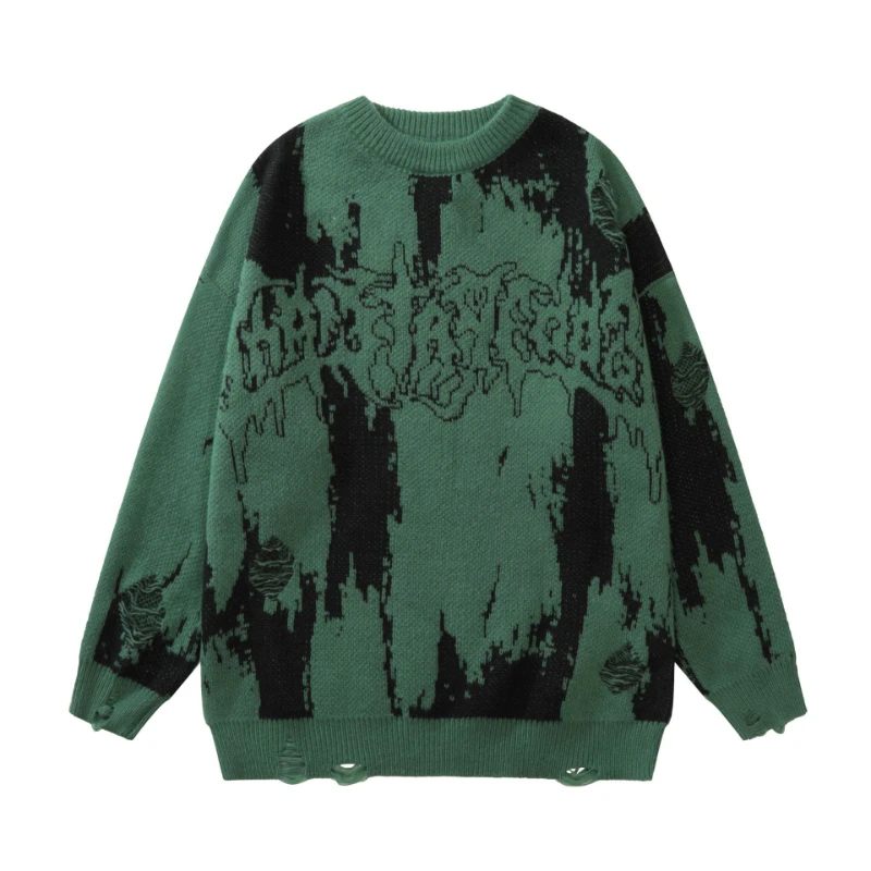 

Men's Contrast Sweater Fashion Knitted Hooked Flower Vintage Loose Couple Versatile Oversize Pullover Autumn Winter Harajuku