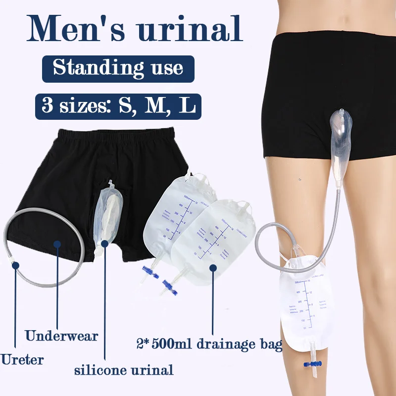 Men's Incontinence Urinary Receiver Leg Bags Standing Silicone Funnel Urinal Collector with Catheter